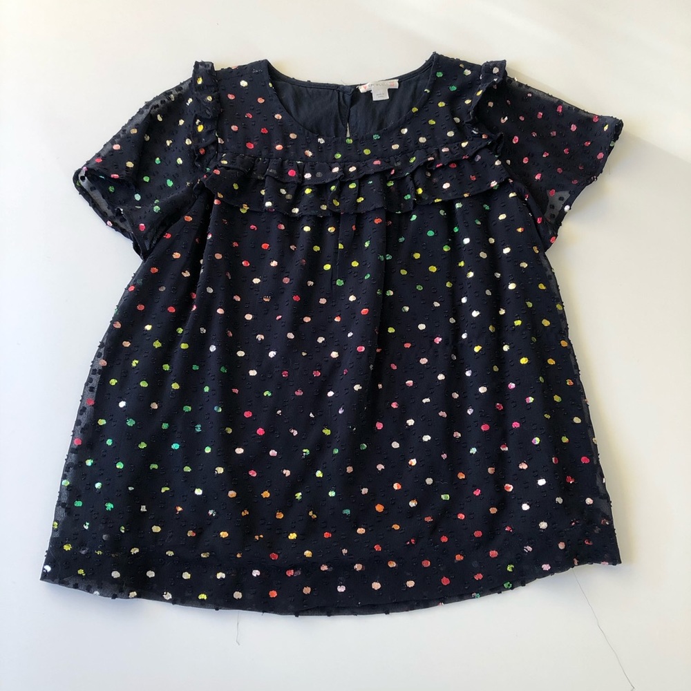 Crewcuts Navy rainbow polka dot blouse size 12